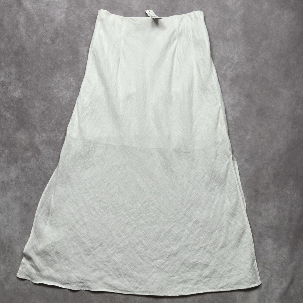 J Crew White 100% Linen Slip Skirt NWT Maxi Flounce Hem Pull On Half Lined Small - Picture 2 of 16
